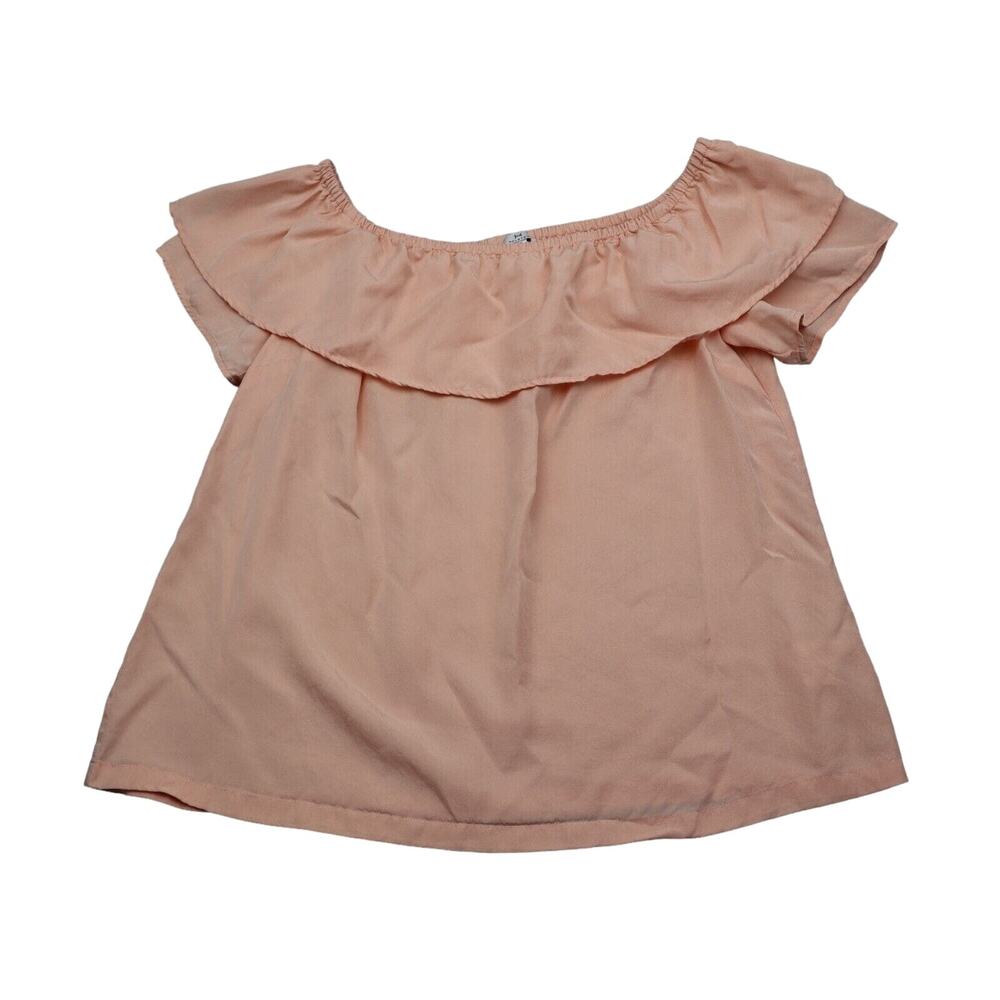 Halston Blouse Womens L Pink Crepe Ruffle Off the Shoulder Pull Over Tops
